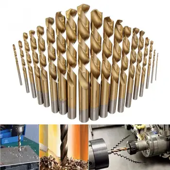 

19pcs/lot HSS Drill Bit Set Titanium Coated Twist Drill Bits step 1-10mm Straight Shank Wood Twist Drill Bit Tool Accessories