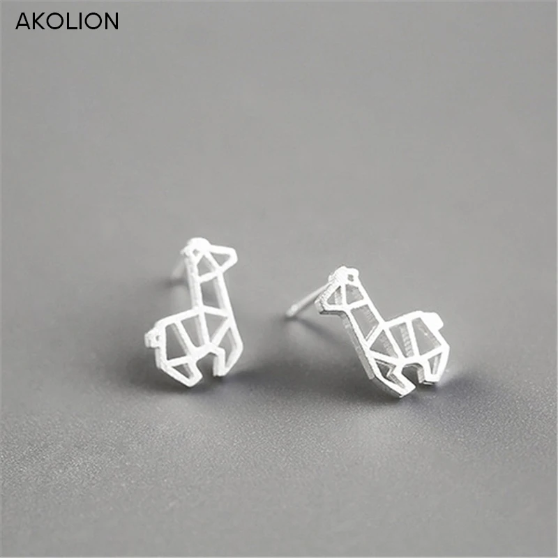 

AKOLION New Design Earrings Hollow Giraffe Earrings Stud Display Girl Women Original Silver Color Jewelry Earring