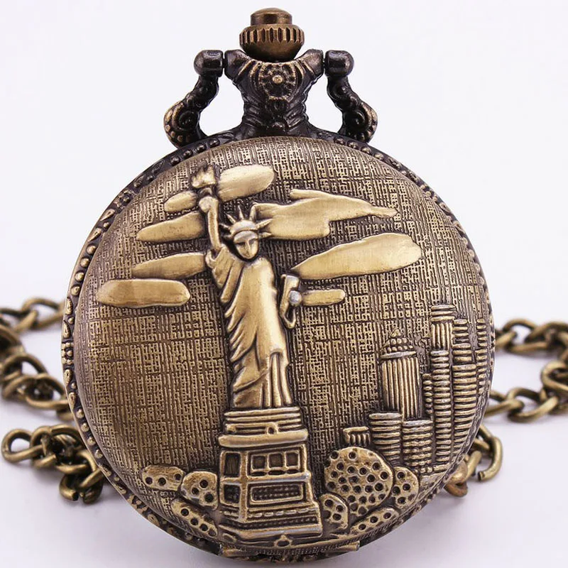 TIEDAN Hot Sale Simple Statue of Liberty Design Quartz Bronze Pocket