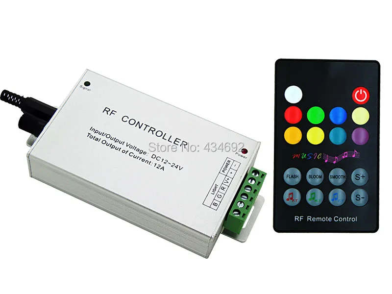 

Free Shipping 18 key RF Music RGB Remote Controller Audio In Sound Sensitive Adjustable DC12-24V 12A For RGB Led Light Strips