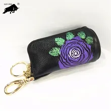 ZYD-COOL для женщин из воловьей кожи, известный бренд, держатель ключей для автомобиля, натуральная кожа, кошелек для монет, цветы, чехол для ключей, цепочка для ключей,, ключница
