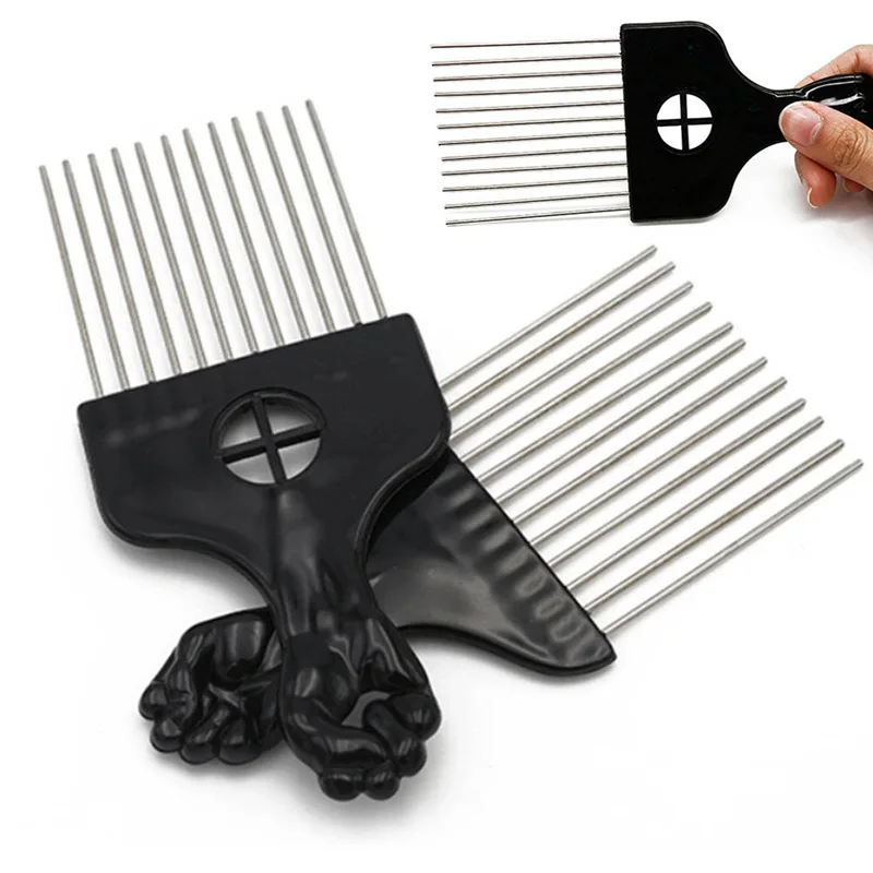 Detangle Metal Lift Hair Comb Pick Sector Wig Braid Afro Handle Black