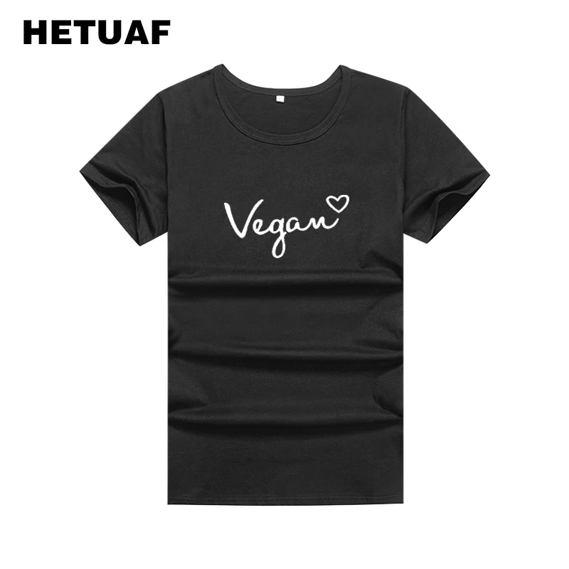 HETUAF Vegan Love Harajuku Графические футболки женские модные вегетарианские футболки женские летние корейские хлопковые футболки с принтом женская футболка, Топ - Цвет: Черный