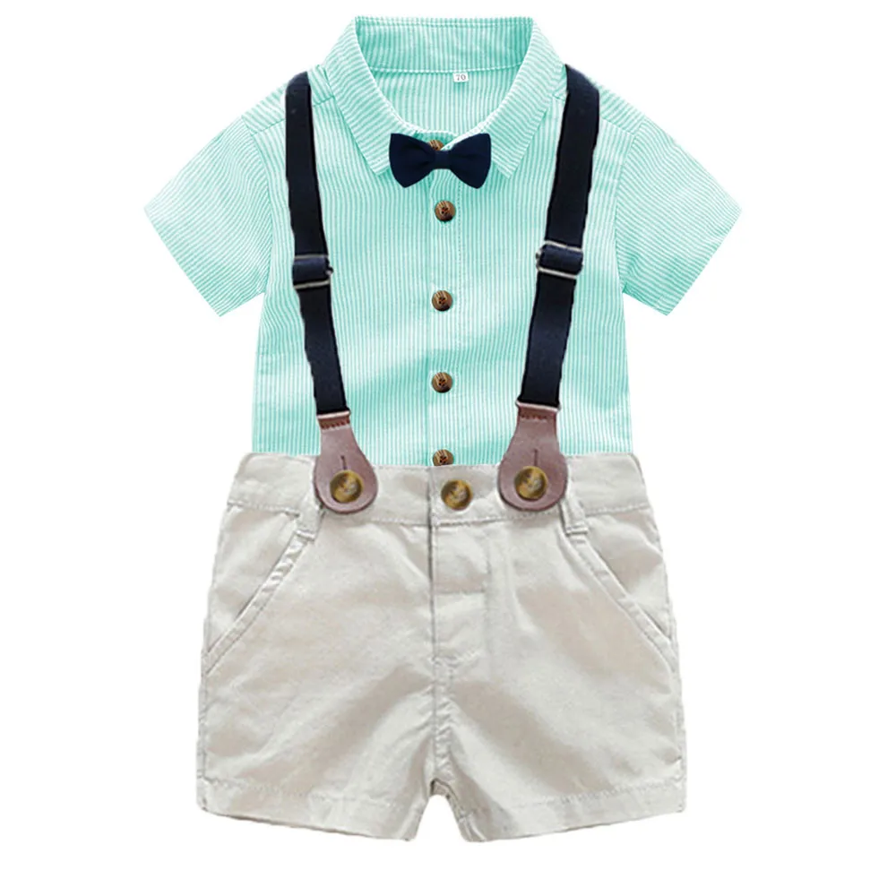 Infant Baby Boy Gentleman Suit Bow Tie Shirt Suspenders Shorts Pants
