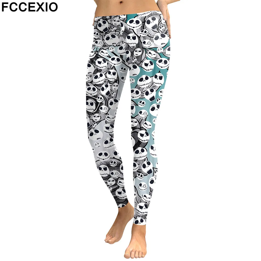 FCCEXIO новый дизайн Природный череп мультфильм леггинсы для женщин Градиент