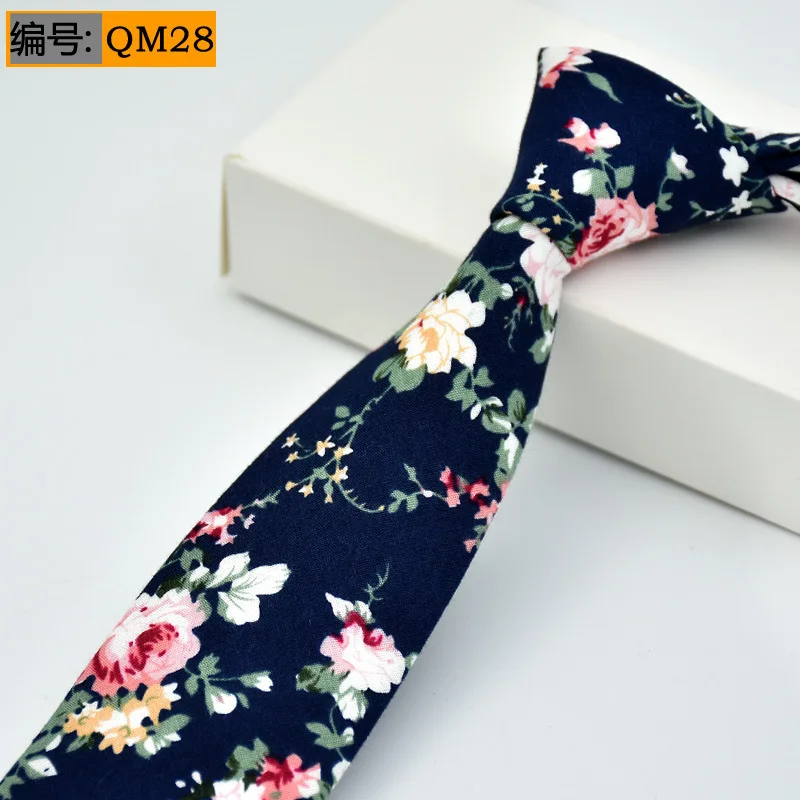 (50 шт./лот) 6 см 100% хлопок с цветочным принтом галстук неформальная модная мужская галстук 33 Цвета Свадебная вечеринка узкий галстук для