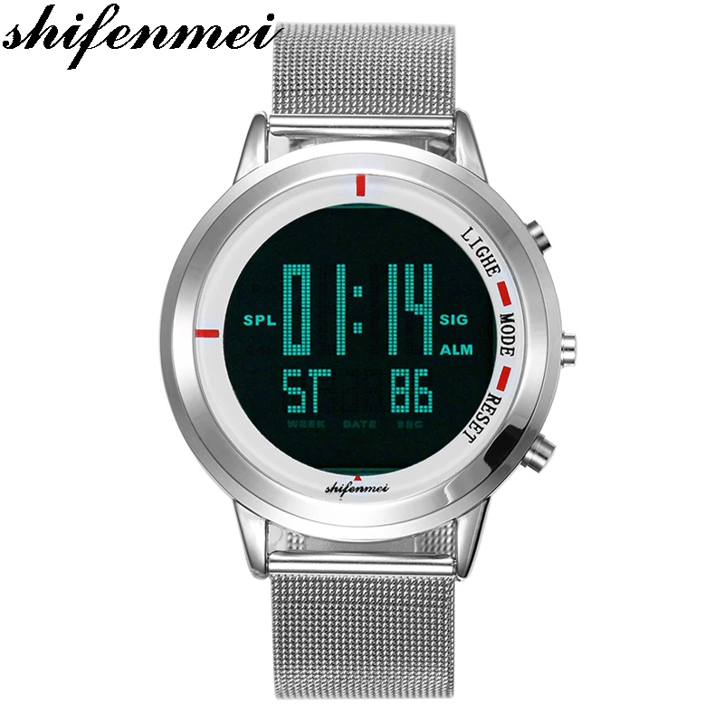 

Top brand Watches Men's Fashion LED Watch Electronic Silver Tungsten Black Steel Clock Waterproof Outdoor COOL Man Wristwatch