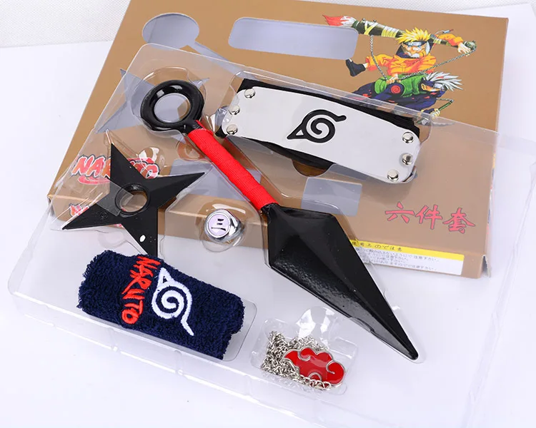 

6pcs/lot Anime Naruto Cosplay Props Collections Plastic Kunai Shuriken Ninja Weapons Bags Set Action Figures Cosplay Kids Toys