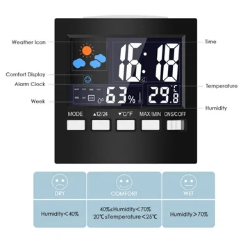 

New Weather Station Color Thermometer Digital Touch Screen Indoor Hygrometer Home Humidity Tester Temperature