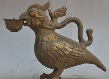 

old china palace Purple bronze dragon phoenix bird bowl cup statue Candlesticks