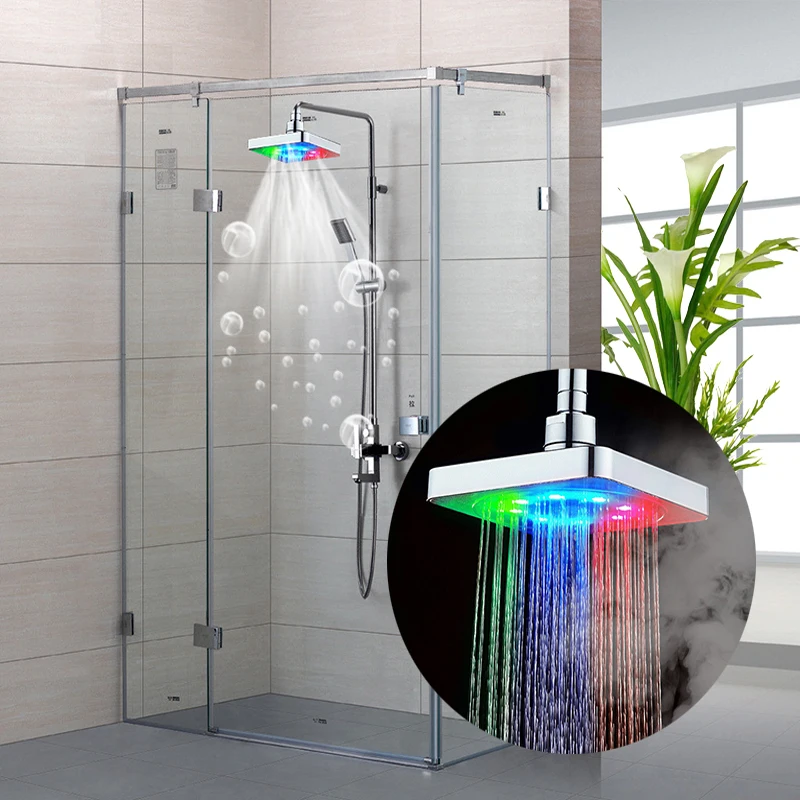 

Wholesale Shower Head, Icarekit, 7 Colors Automatic Changing 6 inch Square Bathroom LED Light Rain Top Shower Head 460362