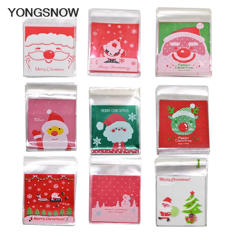

50pcs Christmas Decoration Plastic Bags Cute Gifts Bags Cookie Packaging Self-adhesive Bag Biscuits Candy Package navidad decor