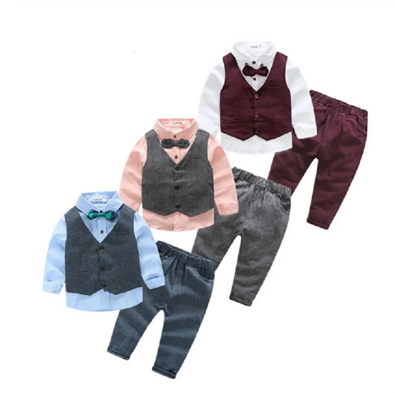

Kimocat Baby Boy Clothing Spring And Autumn Cotton Vest + Shirt +Pants Gentleman's Suit 3pcs