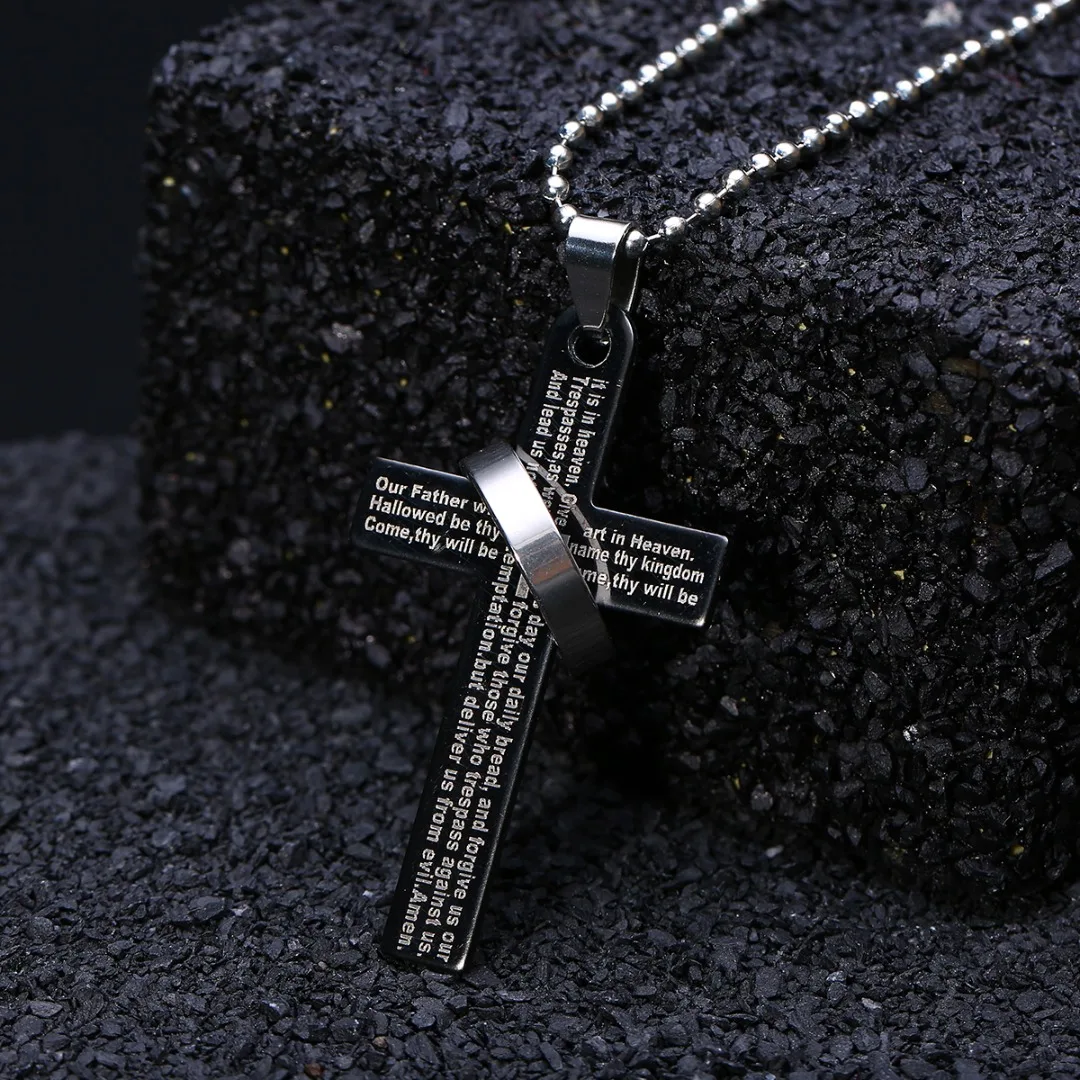 Vintage Prayer Loop Cross Pendant Necklace Shellhard Punk Stainless Steel Men Chain Necklace Femme Bijoux For Women Jewelry