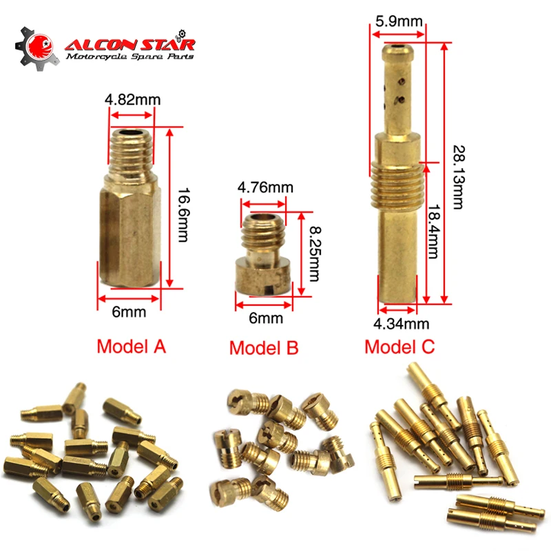 Alconstar 6mm Carburetor Main Jets 4.34mm Slow Pilot For Motorcycle PWK Keihin OKO Koso CVK Carb Set Injector Engine Nozzle