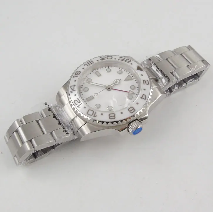  40mm Bliger White dial GMT Luminous Hands Rotating Bezel Top brand luxury Sapphire glass Automatic 