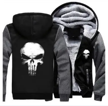 

Punisher Skull Cosplay Coat Zipper Hoodie Winter Fleece Unisex Thicken new Sweatshirts