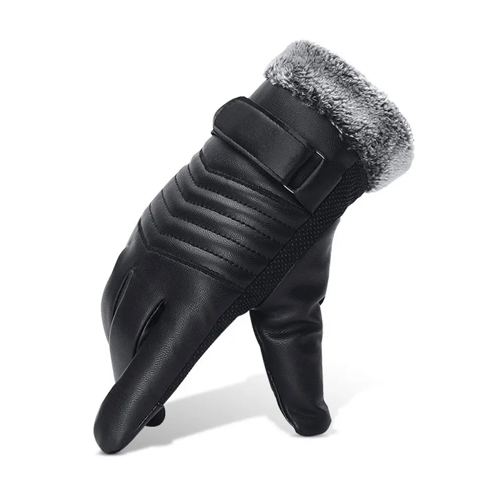 1 Pair Winter Gloves Pu Anti-slip Touch Screen Gloves Finger Fleece Warm Gloves for Men Ultra Velvet Ultra Thick 1 Pair Winter Gloves Pu Anti-slip Touch Screen Gloves Finger Fleece Warm Gloves for Men Ultra Velvet Ultra Thick