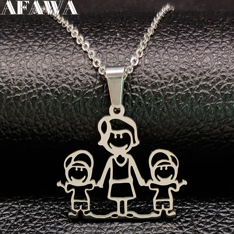 Модное женское ожерелье из нержавеющей стали с подвеской для мамы и мальчика, серебряное ожерелье, детские ювелирные изделия, bisuteria mujer N1875