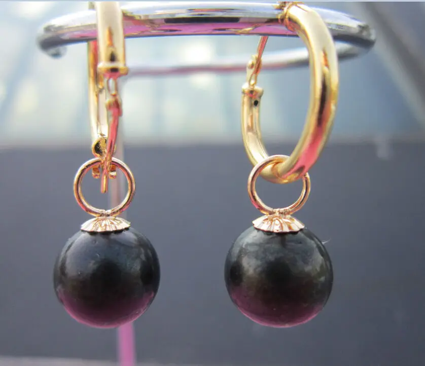 

Free Shipping >> new hot 10-11MM AAA BLACK SOUTH SEA PEARL DANGLE EARRING 14K