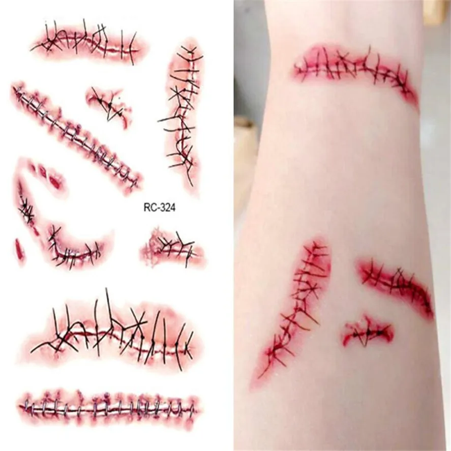 

New Halloween Temporary Tattoo Sticker HAICAR 2pc/5pc Environmental Waterproof Halloween Horror Bloodstains Scar Tattoo Stickers