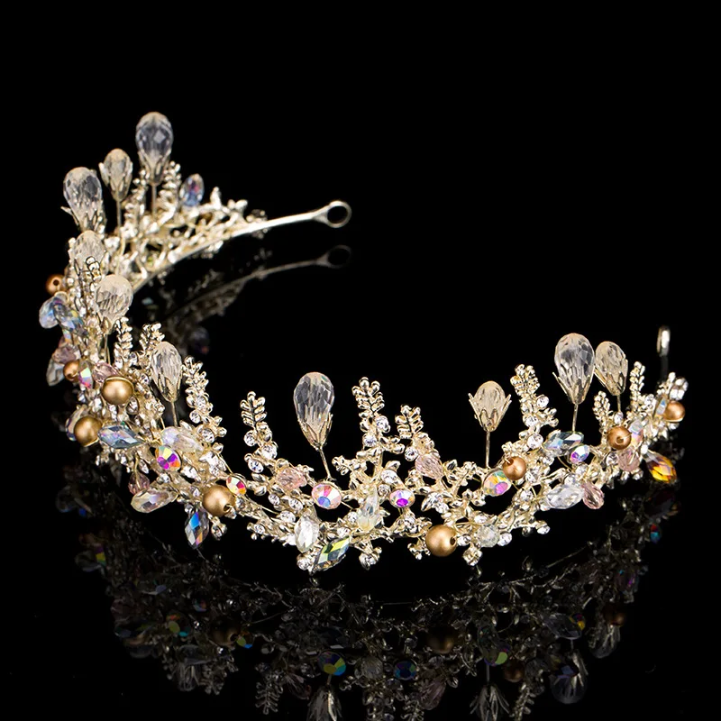 Trendy Handmade Crystal Beads Bridal Tiara Quinceanera Crown Diademe