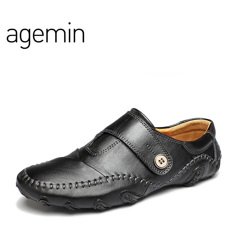 

Agemin Genuine Leather Driving Male Loafers Shoes For Men Moccasins Slip On Spring Summer Casual Flats Boat Soft Light Footwear