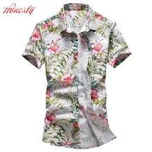 Для мужчин платье с цветочным рисунком рубашка летние шорты рукавом Большой Размеры 5xl хлопок Повседневное Slim Fit Социальный рубашка одежда Camisetas Masculinas w2056