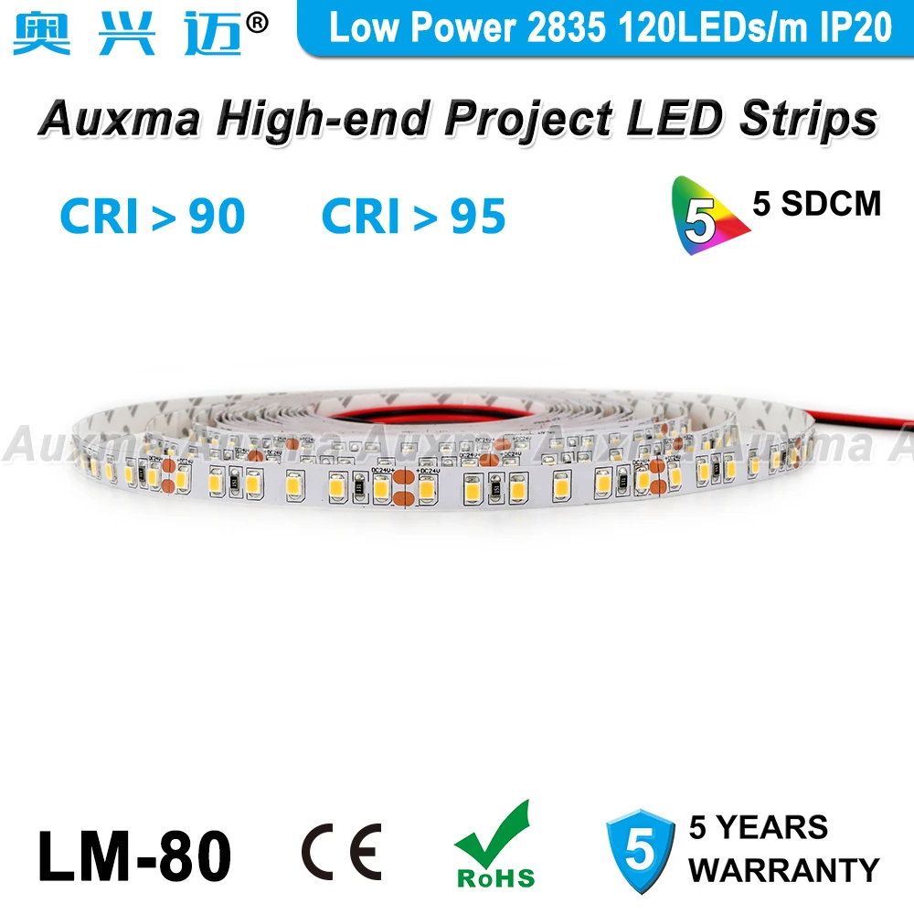 Низкая Мощность 2835 120 светодиодов/m Светодиодные ленты, CRI95 CRI90, IP20, DC12V/24 V, 9,6 Вт/м, 600 светодиодов/Катушка, не водонепроницаемый, для внутреннего, гостиная, гостиница