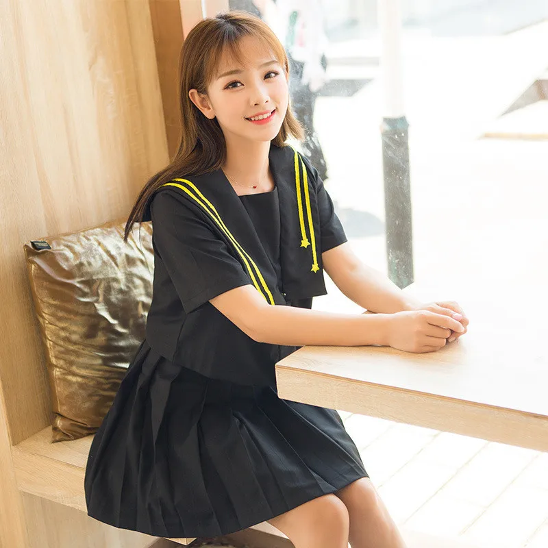 UPHYD японская школьная форма для девочек новый Длинные рукава форма Для женщин Косплэй черный рубашка в морском стиле и плиссированные юбки