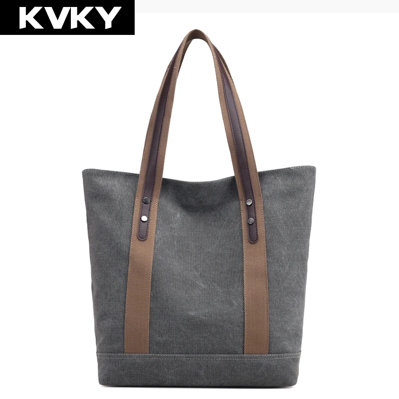 Женские холщовые сумки KVKY винтажные однотонные большие вместительные на плечо