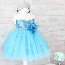 Girls Kids Snow Queen Princess Party Tulle Flower Dress Bling Gown Dresses