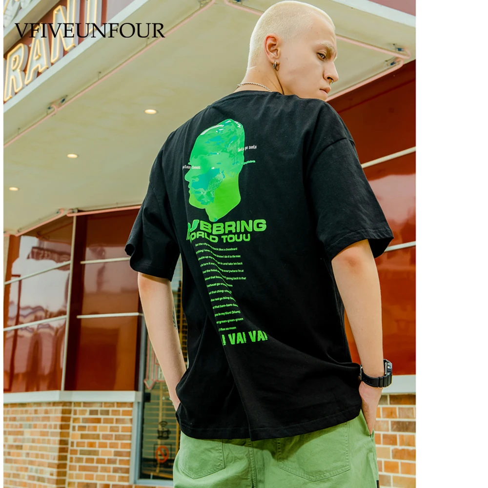 

VFIVEUNFOUR 2019 New Arrival O-neck T-shirt Letter Funny Print Men's T-shirt Cotton Fashion High Street Oversize Couple Tees