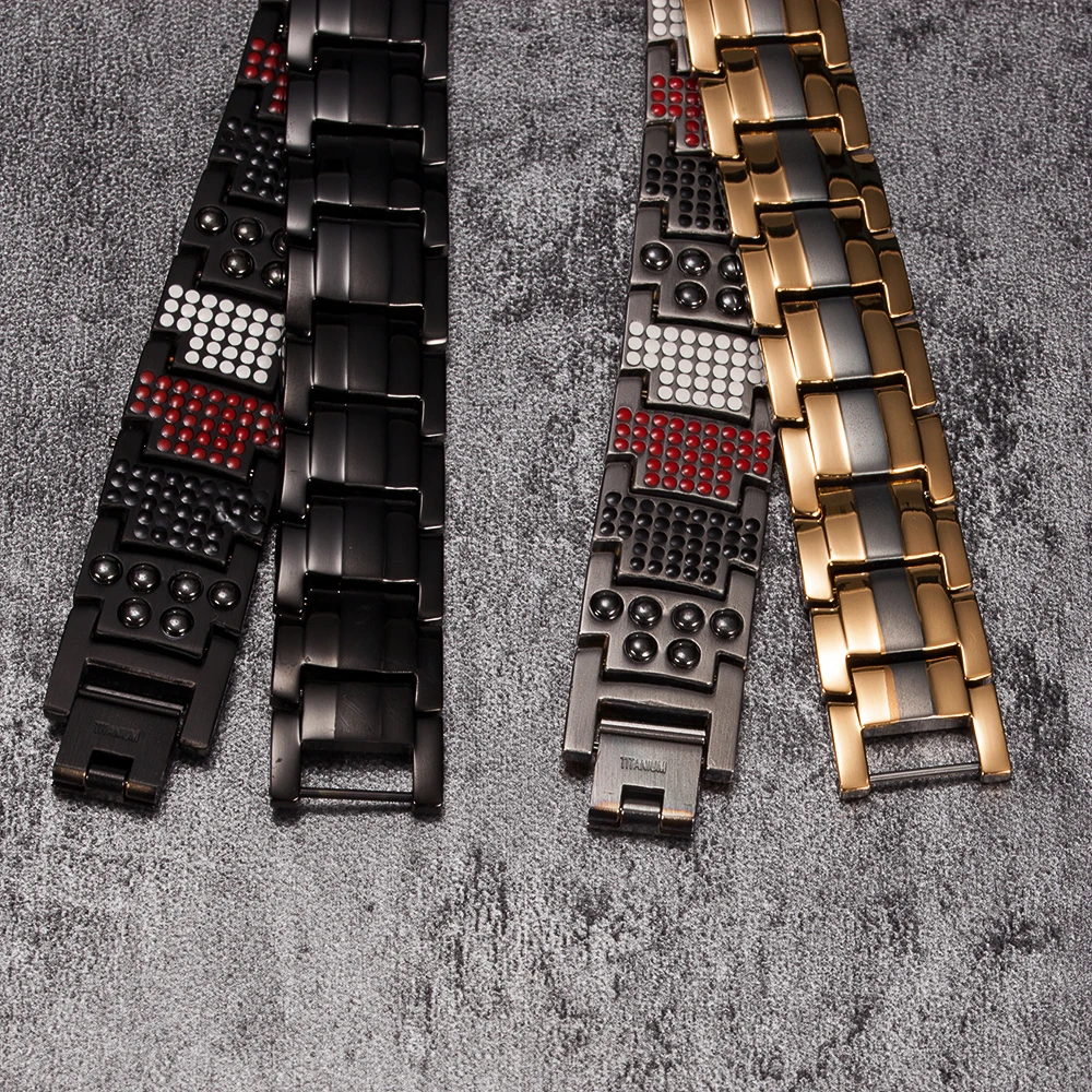 Vinterly Black Bracelet Men Pure Titanium Magnetic Bracelet for Men Punk Health Multi Germanium Wide Bracelets Bangles Jewellery
