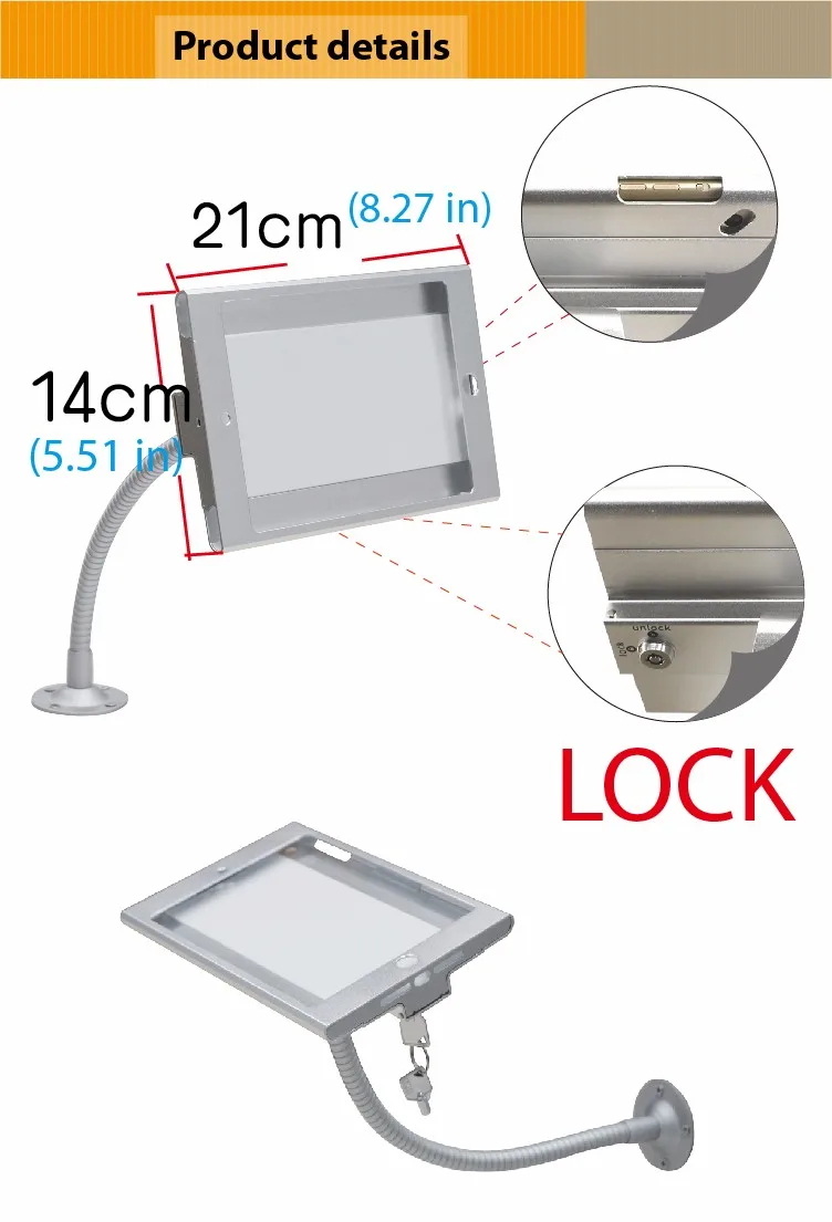 Планшетный ПК дисплей гибкий гусиная шея настенный держатель Подставка для iPad mini1 2 3 безопасности безопасный блокированный металлический ящик Поддержка arm