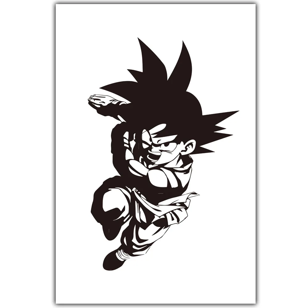 Gambar Dragon Ball Son Goku Lucu Hitam Putih Kanvas Seni Dinding