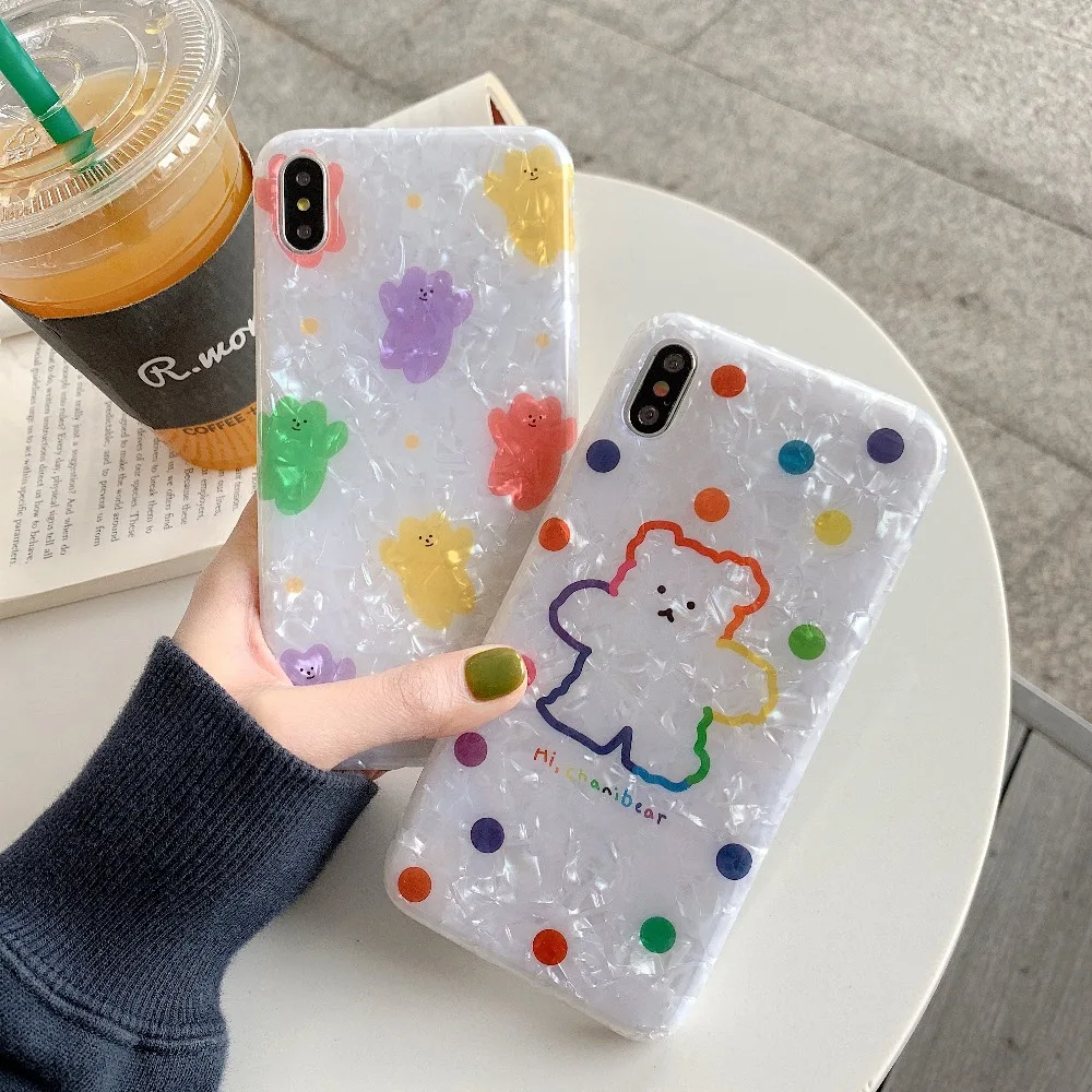 

ORYKSZ Candy Color Shell Bear Phone Case for Iphone Xs Max Xr Glitter Silicon Case for Iphone 6s 7plus 8 Soft Back Cover Capa