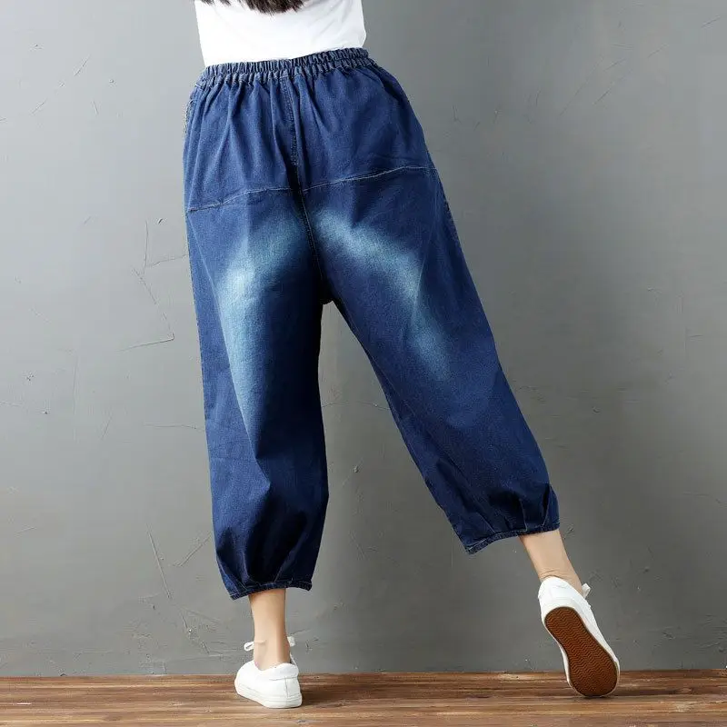Синие широкие штаны для йоги джинсы новые мешковатые шаровары с эластичной талией для женщин хип-хоп деним рэп женские брюки G071203