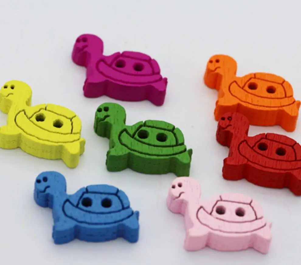

100pcs 12*19mm Assorted Colors Cartoon Turtle Wood Buttons With Hole For Handicrafts Sewing Scrapbooking Diy Craft Accessory