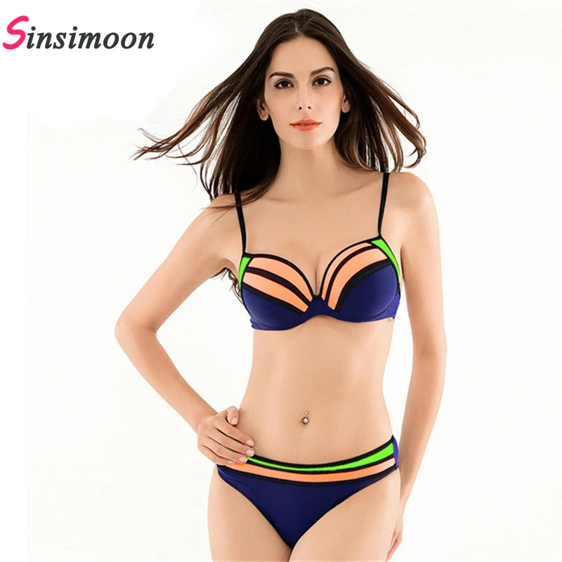 

Patchwork push up bandage halter low waist pad candy color cross backless strappy hollow sexy bathing suits mayo de bain femme