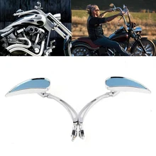 Хром Пользовательские заднего вида зеркала синий для мотоцикла Harley Cruiser Chopper Dyna Electra Glide