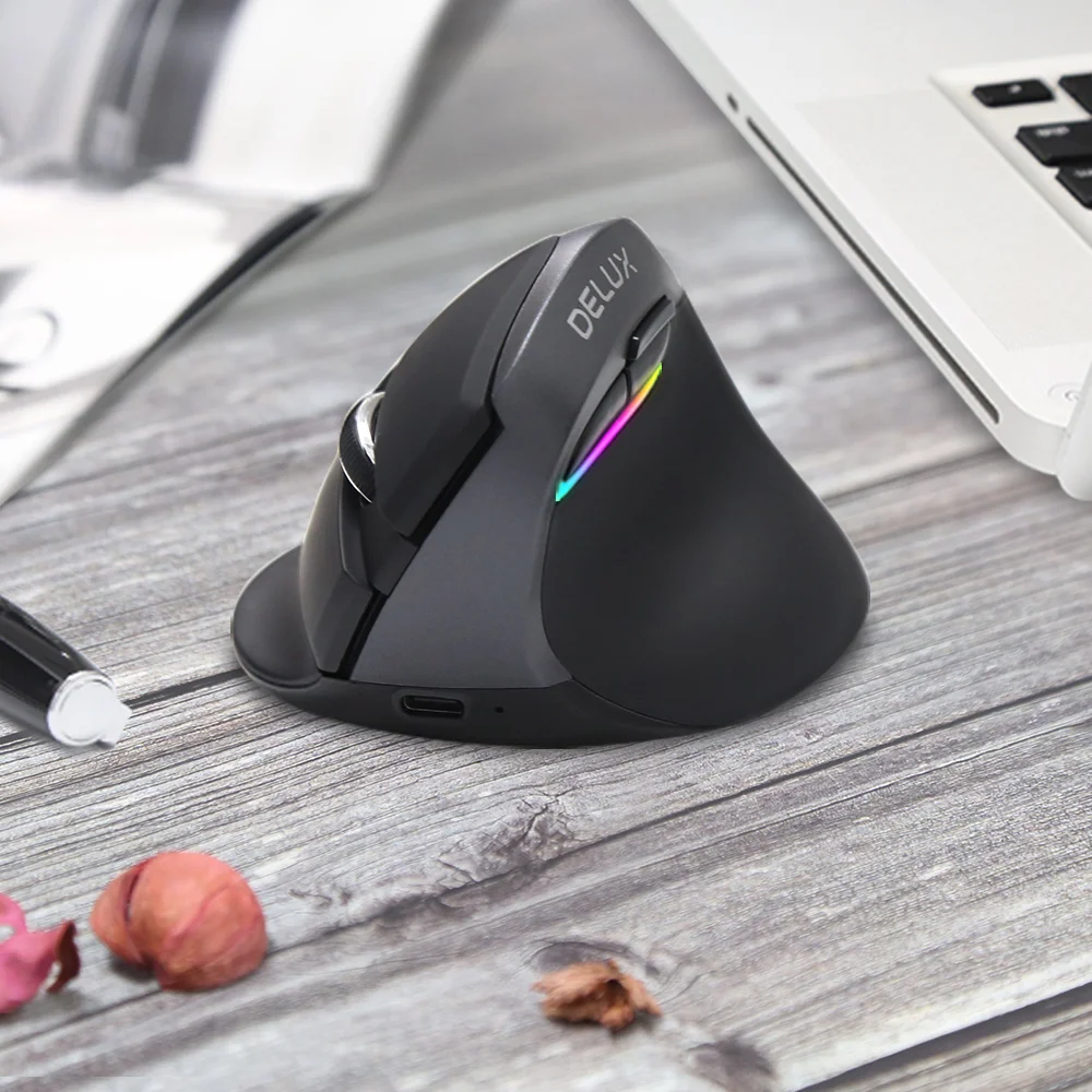 Mini Mouse Ergonômico para Jogos Mouse Vertical sem Fio Bluetooth 2.4ghz Rgb Recarregável Mouse Silencioso para Escritório Delux-m618 - Imagem 5