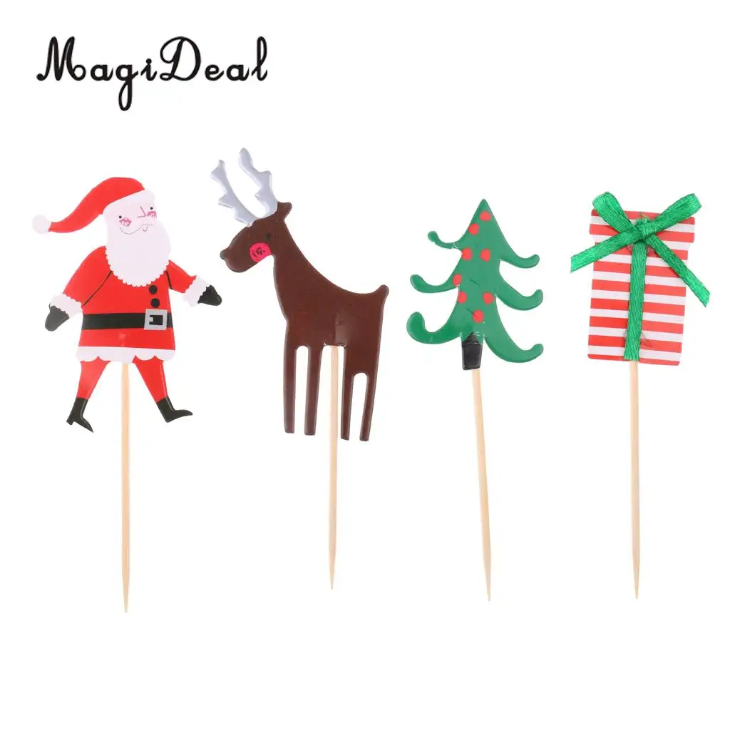 MagiDeal Pack of 24 Pieces Festival Cartoon Christmas Cupcake Picks Tree Santa Reindeer Box Cake Toppers Birthday Food Toothpick