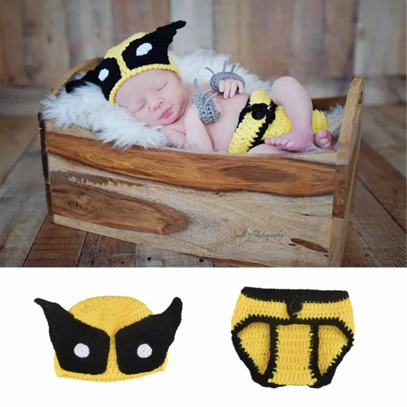 

Newborn Baby Crochet Knit Costume Handmade Wolverine Baby Set Wolverine Hat Claws Diaper Cover Photo Props Infant Gift Clothes