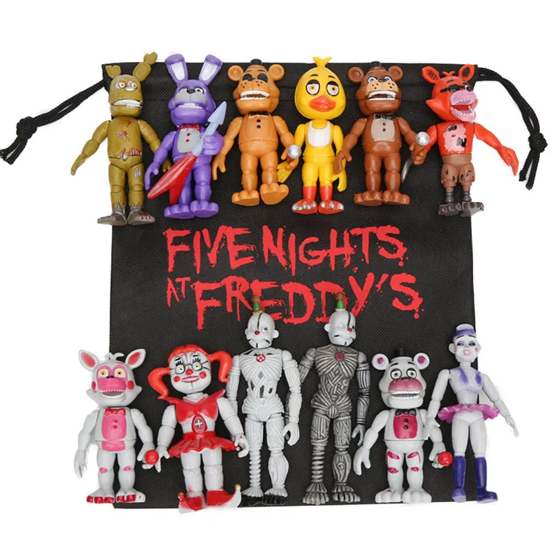 Набор из 13 фигурок FNAF из ПВХ с подарочной сумкой 10-11,5 см Five Nights At Freddy's Freddy Fazbear Foxy Dolls Toys brinqudoes - Цвет: set with red foxy