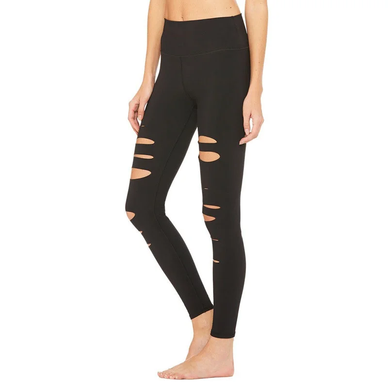 Yoga Pant Women Hole Breathable Gym Black Running Slim Tights Fitness