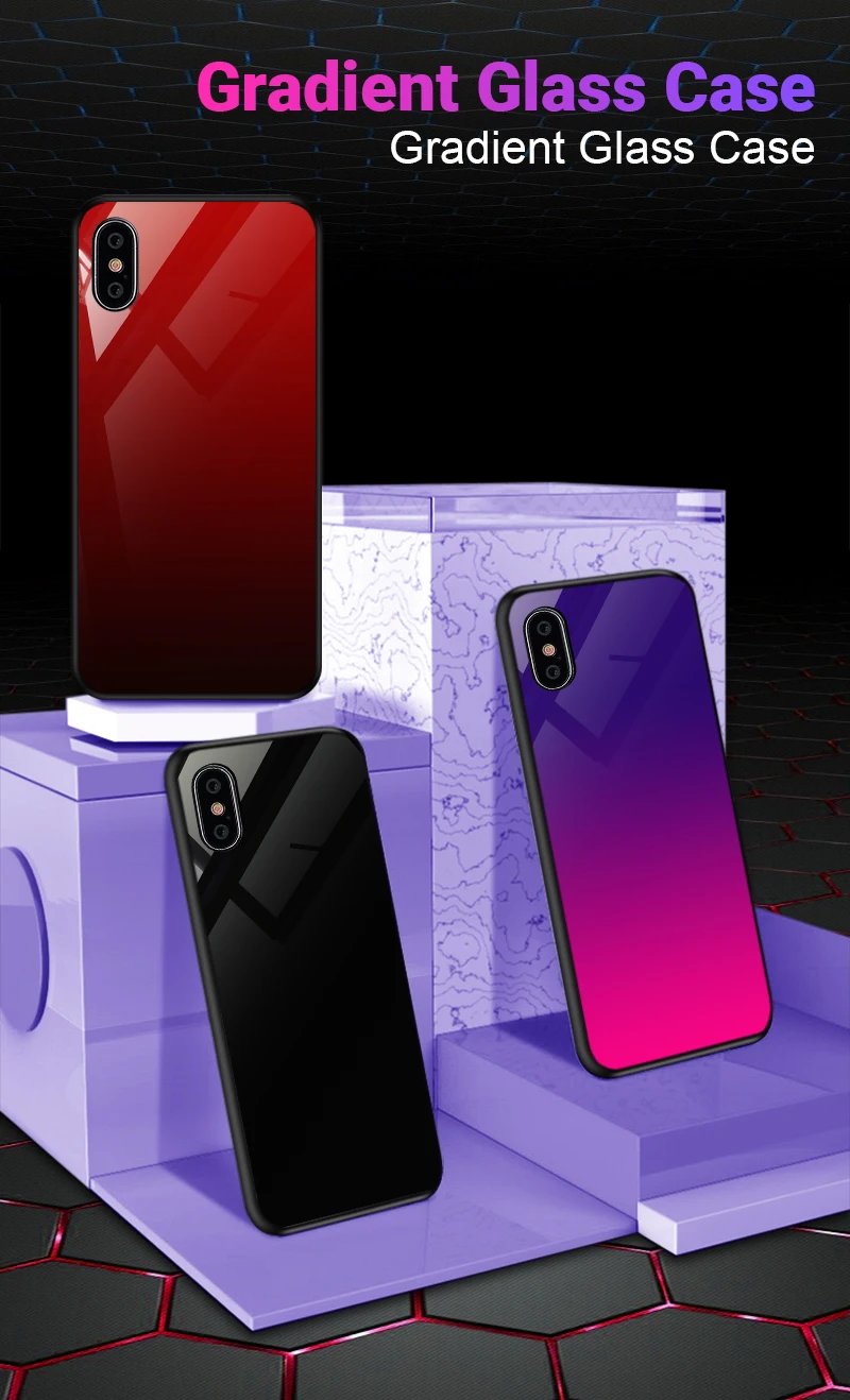 Hisomone Gradient Color Phone Case For iPhone 6 6S 7 8 Plus X Xs Max Xr Glass Silicone Back Case For iPhone 7 6 S Cover Conque