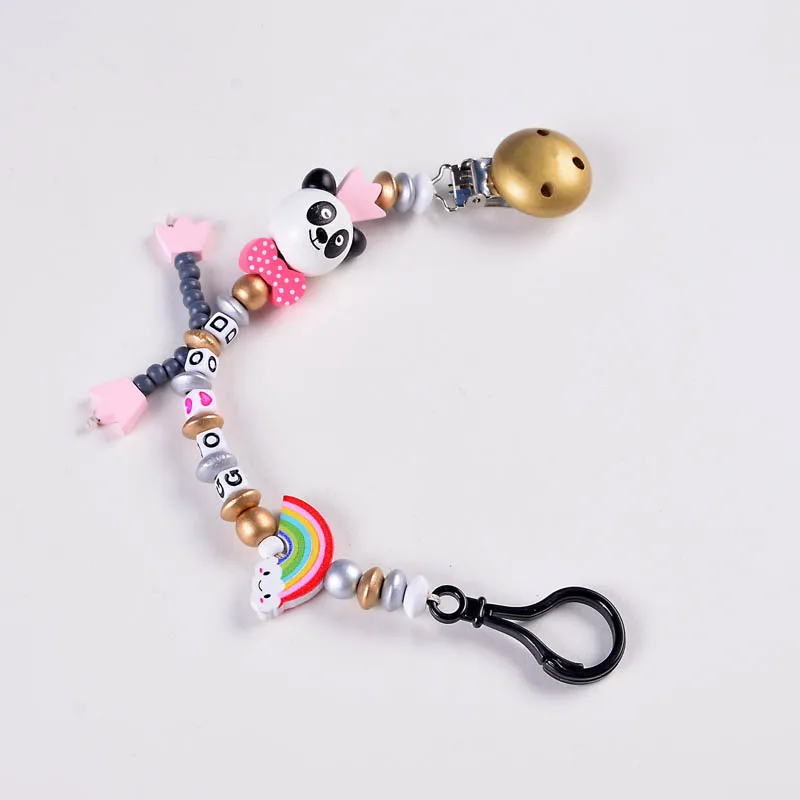 Panda 2 Новые клипсы для соски деревянная Милая панда, коала клипсы для соски пустышка цепь пустышка зажим деревянный поводок держатель соски анти-падение - Цвет: Panda 2