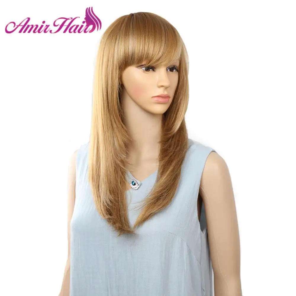 Амир Длинные прямые Синтетический парик Омбре белый смешанный блонд с челкой для американских африканских женщин термостойкие косплей 18 дюймов - Цвет: P27/613