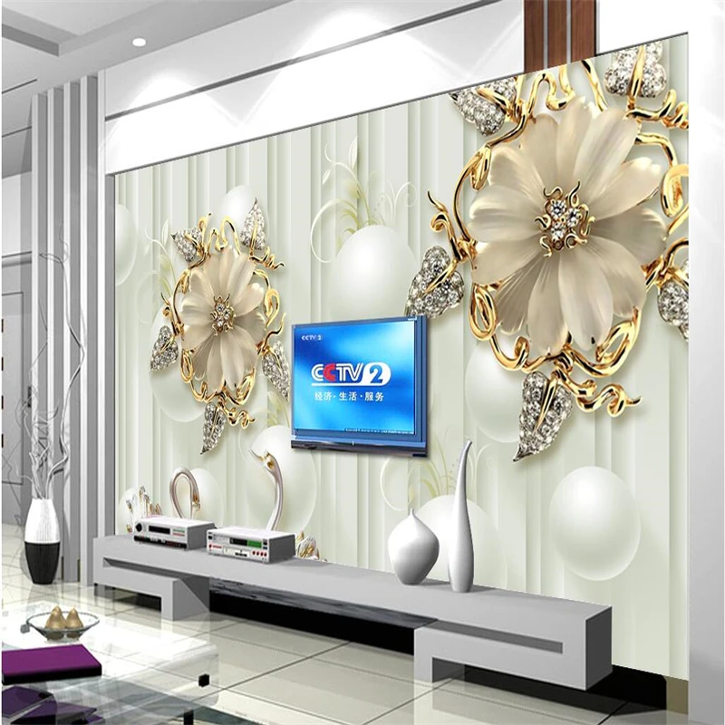 Custom Photo Wallpaper Mural Wallpaper 3d 3d Luxury Swan Flower Jewelry TV Background Wall papel de parede 3d wallpaper